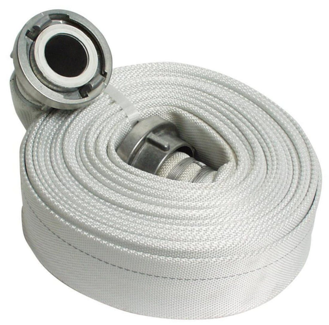 Fire hose flat rollable with coupling, synthetic white