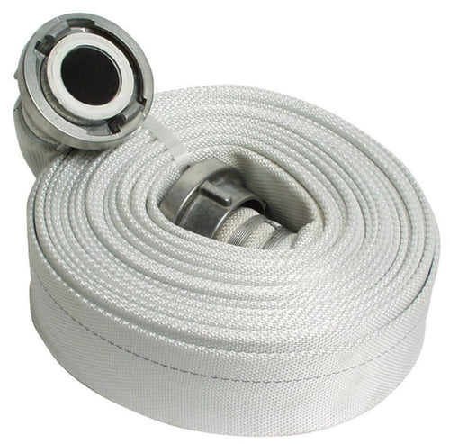 Fire hose flat rollable with coupling, synthetic white
