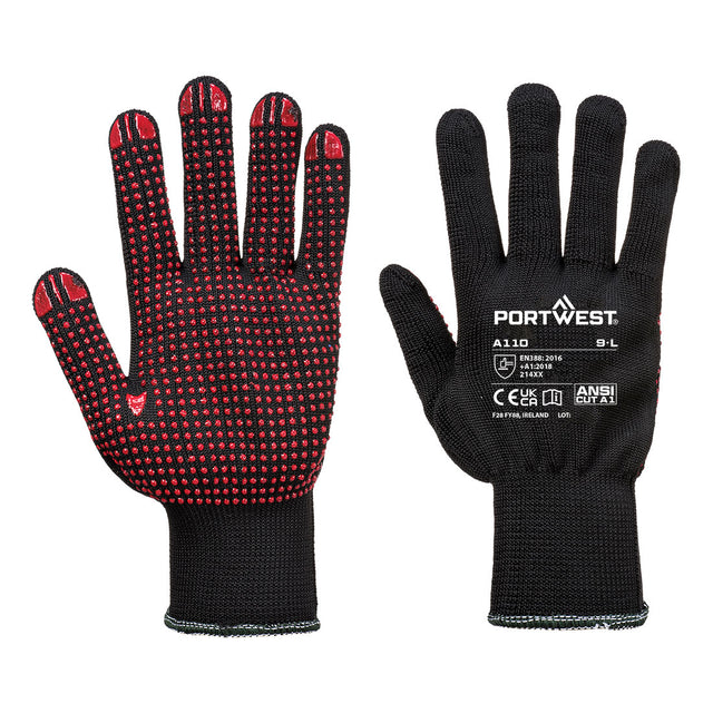 Portwest A110 Grip  13 PVC Dotted Glove Black