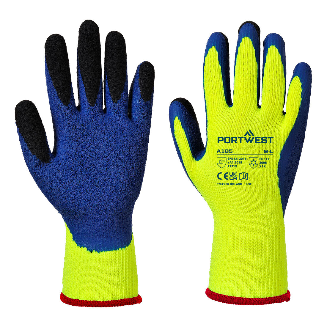 Portwest A185 Cold 7 Latex Crinkle Finger Dipped Glove Yellow/Blue
