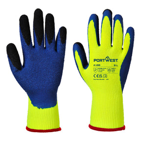 Portwest A185 Cold 7 Latex Crinkle Finger Dipped Glove Yellow/Blue