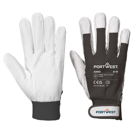 Portwest A250 Leather 110 Grain Palm Mechanical Glove Black