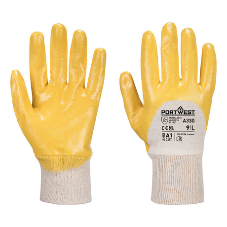 Portwest A330 Grip 12 Nitrile Light Knitwrist Glove Yellow
