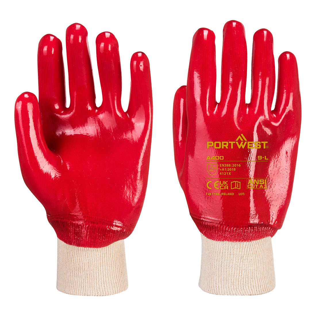 Portwest A400 Grip PVC Knitwrist Red