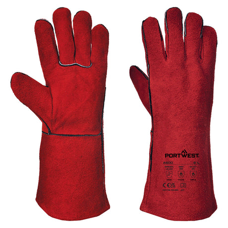 Portwest A500 Welders 210 Split Leather Red Gauntlet Red