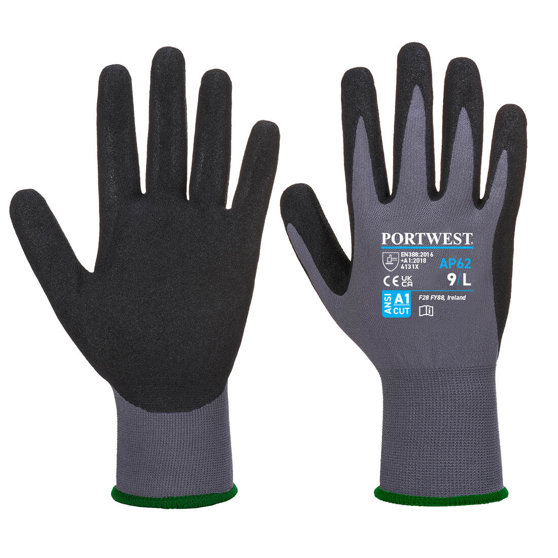 Portwest AP62 Grip 15 Nitrile Sandy Aqua Glove Grey/Black