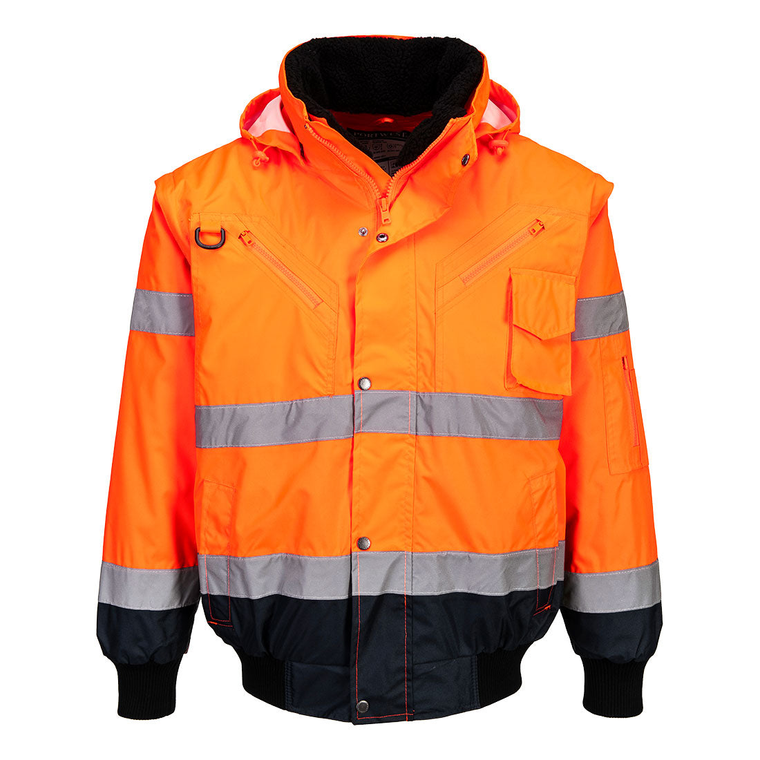 Portwest C465 Hi-Vis 3-in-1 Contrast Bomber Jacket Orange/Navy