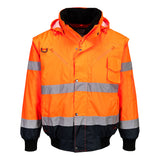 Portwest C465 Hi-Vis 3-in-1 Contrast Bomber Jacket Orange/Navy