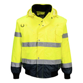 Portwest C465 Hi-Vis 3-in-1 Contrast Bomber Jacket Yellow/Navy