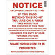 Occupiers Liability Act 1995 Farm Sign