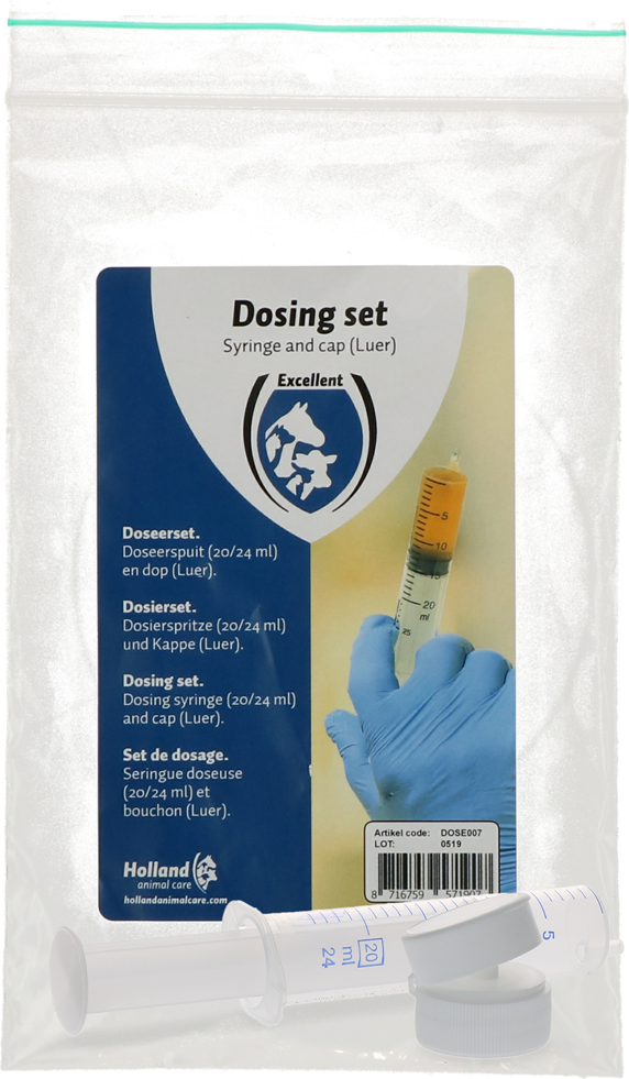 Dosing set (cap + syringe)