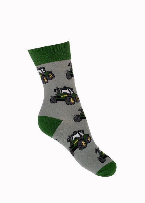 Childrens Green Tractor Crew Socks (9-12Yrs)
