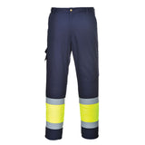 Portwest E049 Hi-Vis Contrast Class 1 Service Trousers Yellow/Navy