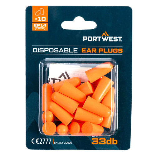 Portwest EP14 PU Foam Ear Plugs Blister Pack (10 Pairs)