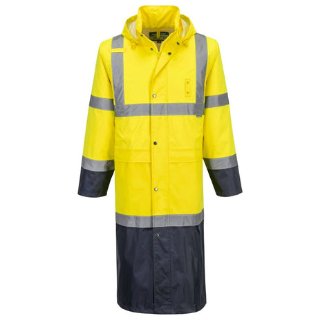 Portwest H446 Hi-Vis Contrast Raincoat 122cm Yellow/Navy