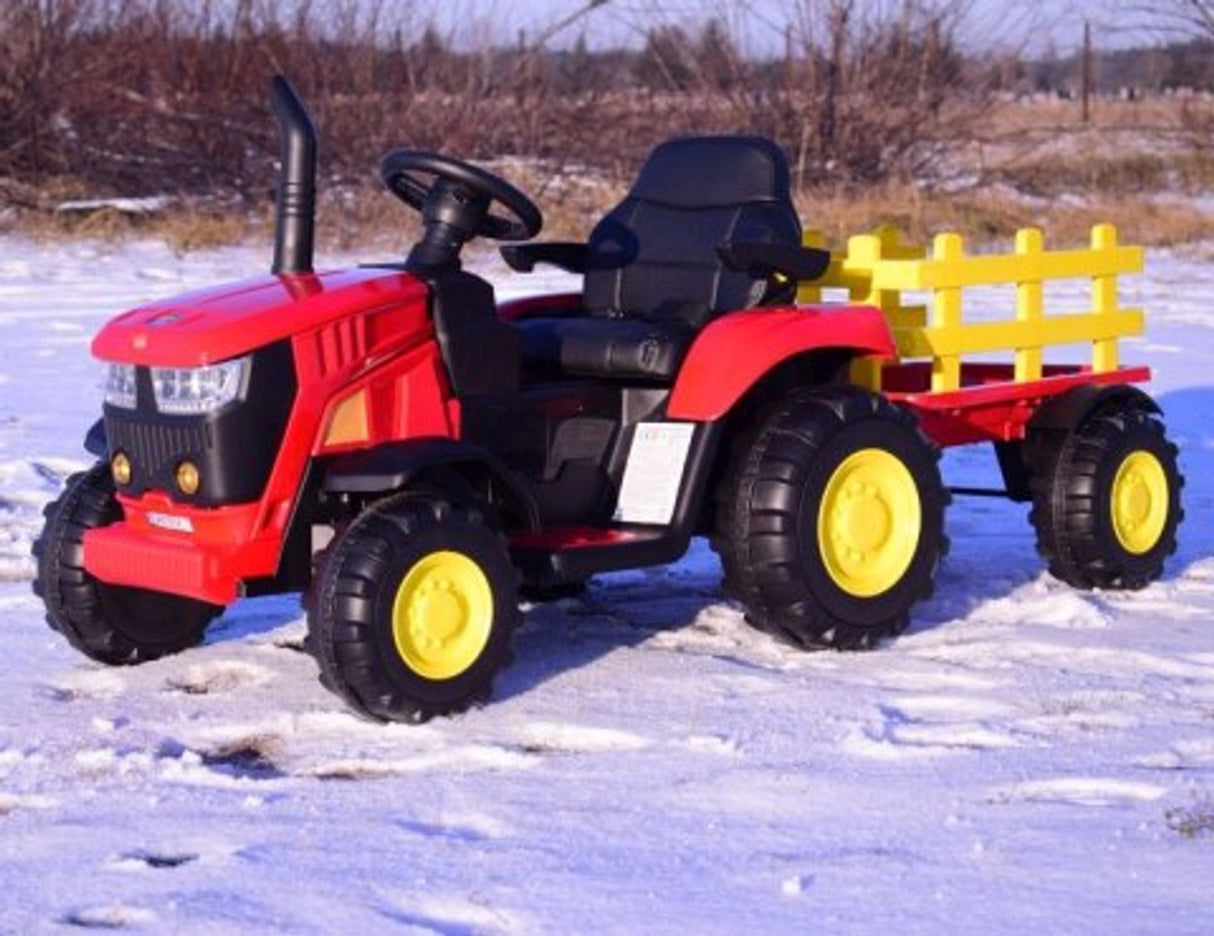 Turbo Harvest 12V Electric Ride On Tractor with Trailer Red