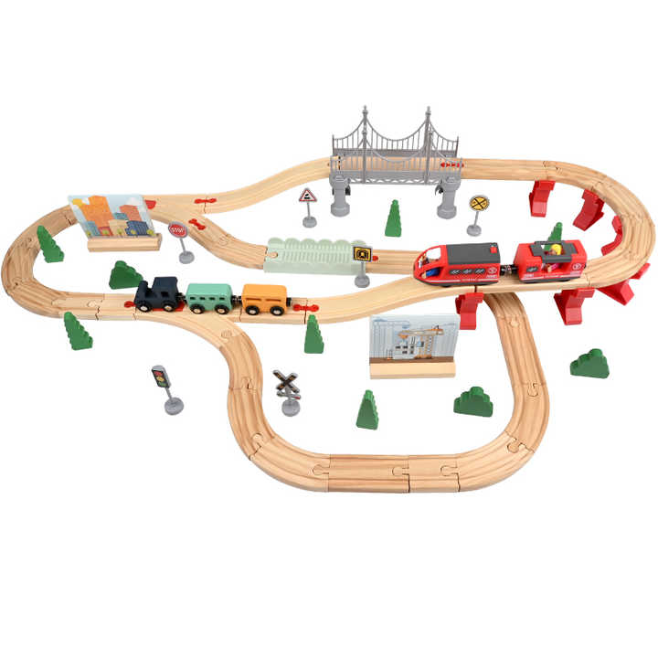 Wooden Construction Train Track Puzzle - 72 Pieces