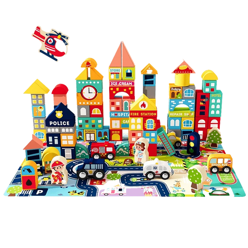 Leo & Friends Wooden City Building Block Set – 100-Piece Construction Kit