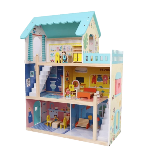 Leo & Friends Wooden Dream Doll House – Multi-Level Playset with Accessories 3+