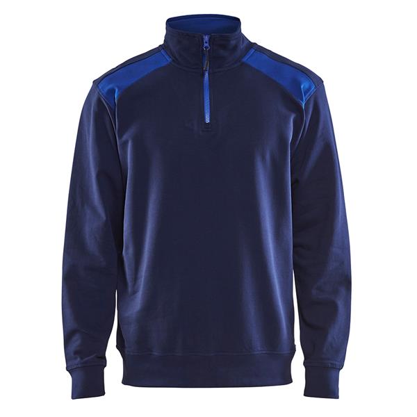 BLAKLADER 3353 2-Tone Half Zip Sweatshirt - Navy Blue/Cornflower Blue