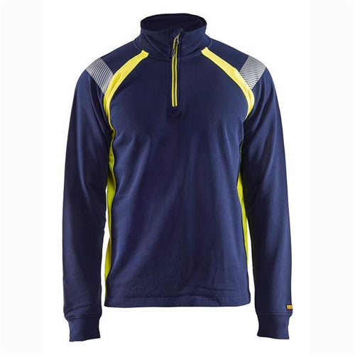 343211588933 Sweatshirt with Half Zip, Dark Navy /Hi-Vis Yellow