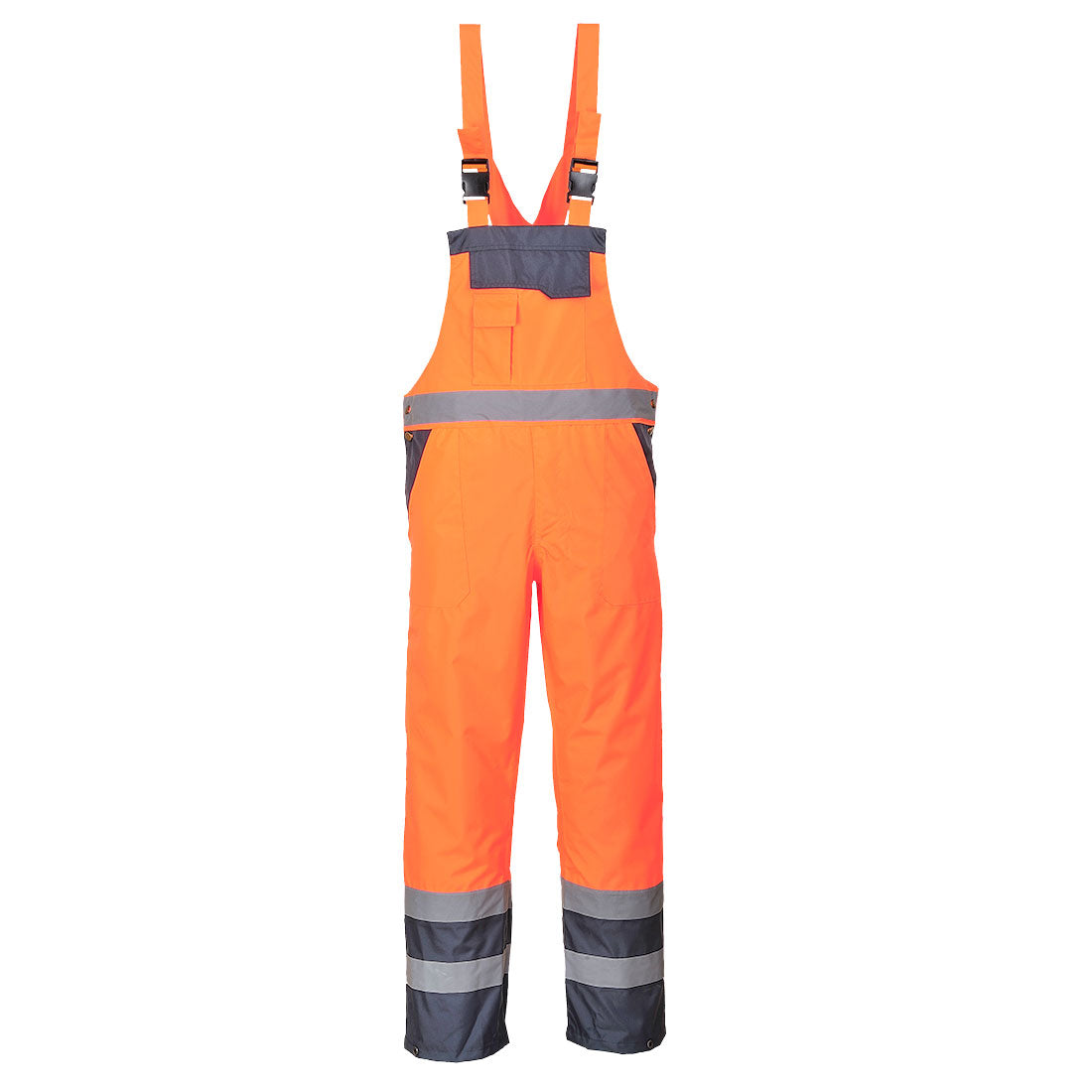 Portwest S488 Hi-Vis Breathable Contrast Rain Bib and Brace Orange/Navy