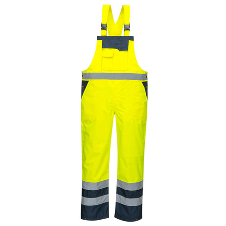 Portwest S488 Hi-Vis Breathable Contrast Rain Bib and Brace Yellow/Navy