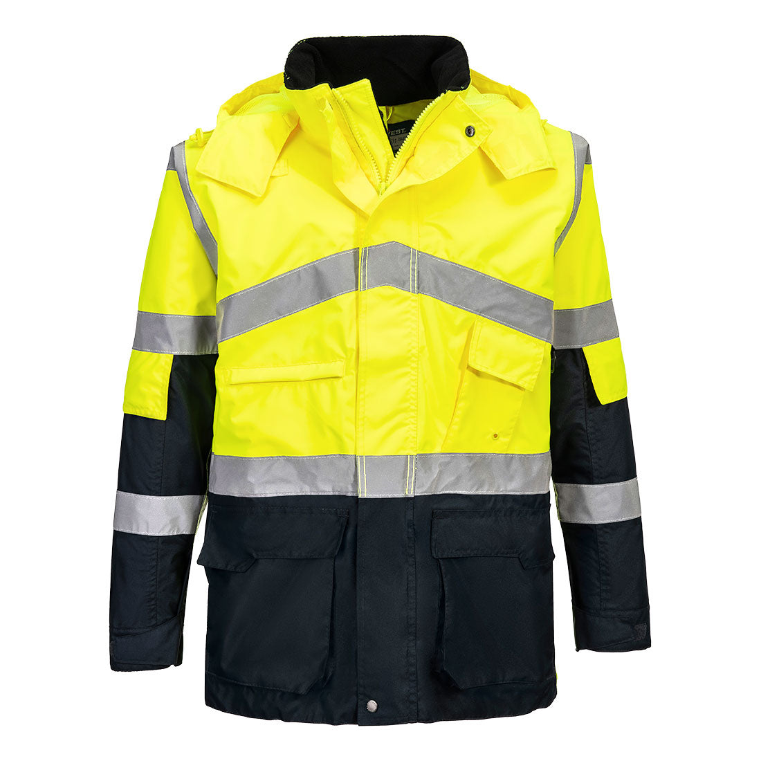Portwest S760 Hi-Vis Breathable Contrast Rain Jacket Yellow/Navy