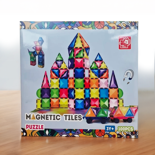 Leo & Friends Magnetic Tiles Puzzle – 100 PCS Building Set 3+