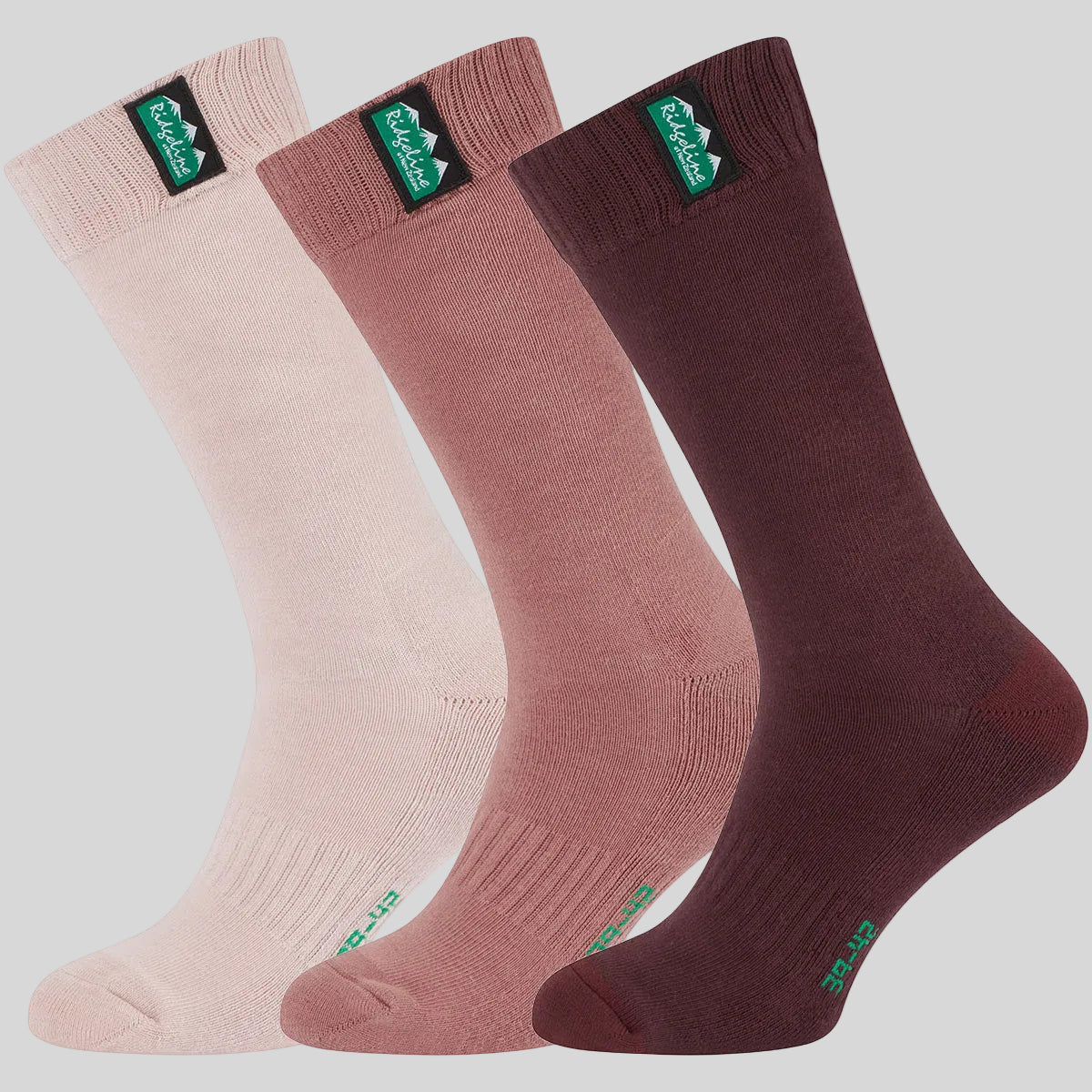 Ridgeline Cotton Work Socks Mid Length Oxblood Multi (Pack of 3) – Oxblood