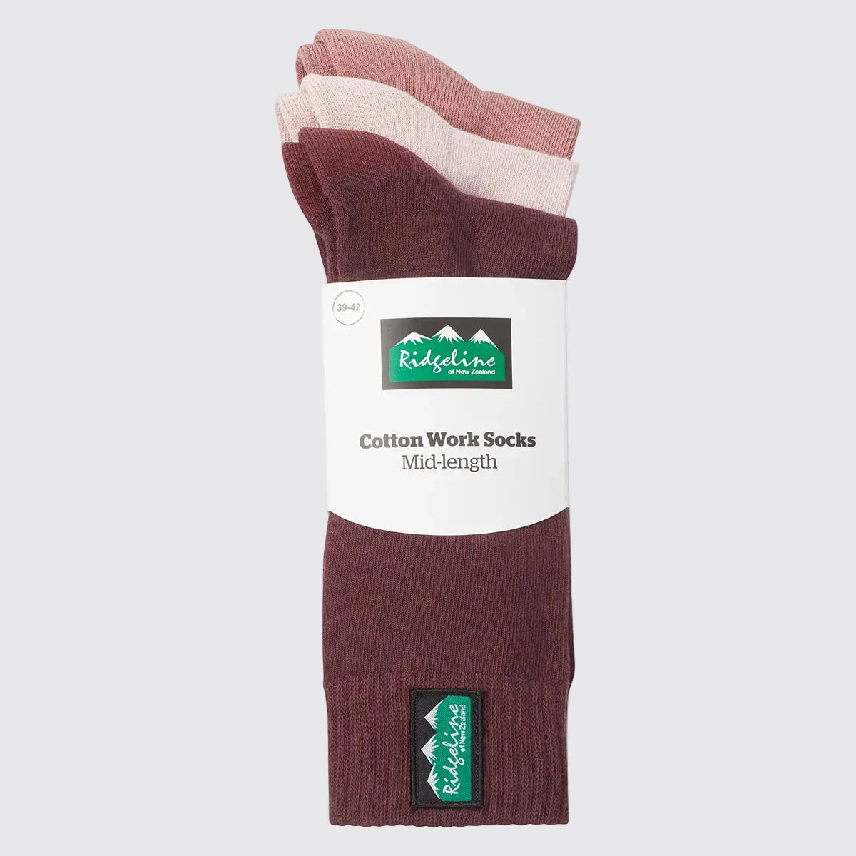 Ridgeline Cotton Work Socks Mid Length Oxblood Multi (Pack of 3) – Oxblood