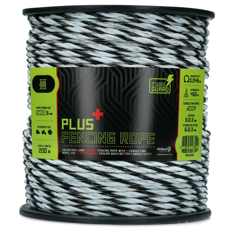 ZoneGuard 6 mm Plus fencing rope black and white 200 m