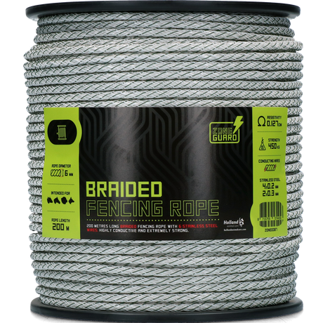 ZoneGuard 6 mm braided fencing rope white and green 200 m