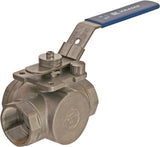 Ball valve, 3-way, L-bore stainless steel
