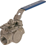 Ball valve, 3-way, L-bore stainless steel