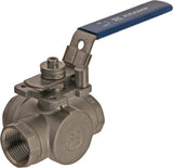 Ball valve, 3-way, L-bore stainless steel