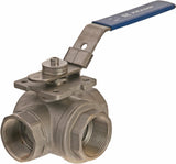 Ball valve, 3-way, T-bore stainless steel
