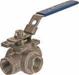 Ball valve, 3-way, T-bore stainless steel