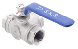 Ball valve, 3-way, T-bore stainless steel