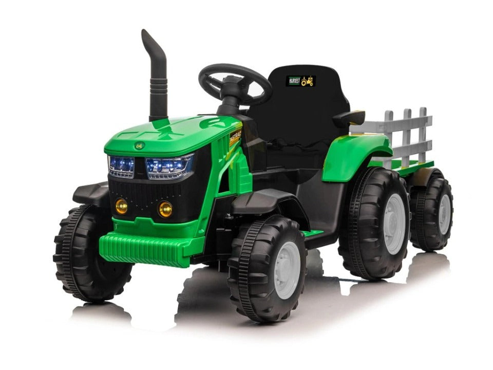 Turbo Harvest 12V Electric Ride On Tractor with Trailer Green