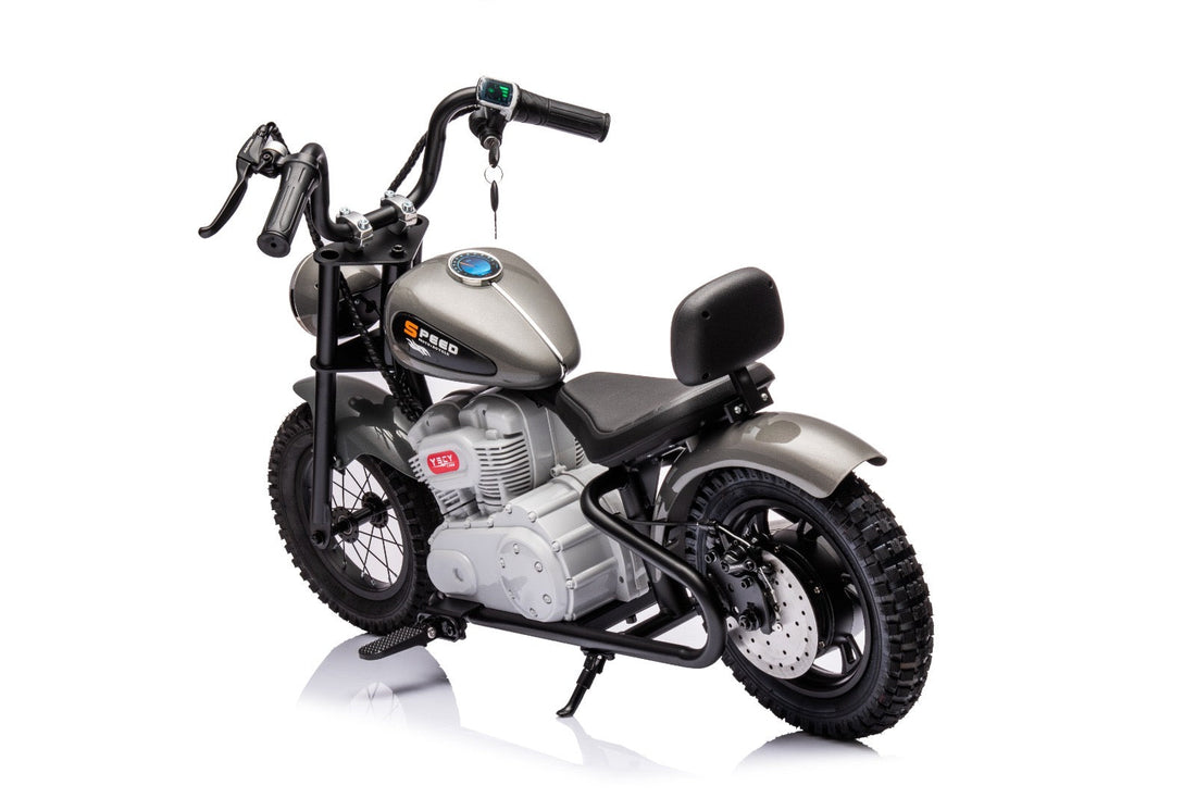 36V Electric Chopper Motor Cycle Ride on with Twist Grip Throttle | Grey - Age 7+