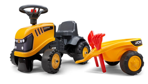 Falk F215C Baby JCB walking tractor with trailer, rake & shovel
