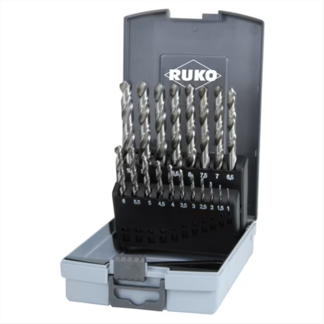 RUKO 19pce Twist drill set HSS ground 1-10mm