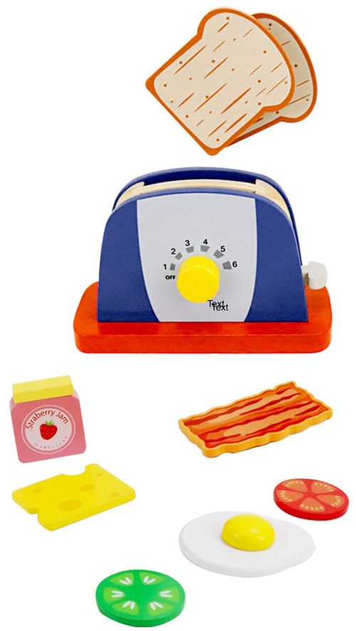 Leo & Friends Wooden Pop Up Toaster Set – 7-Piece Play Kitchen Toy