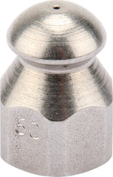 Pipe cleaning nozzle with front bore