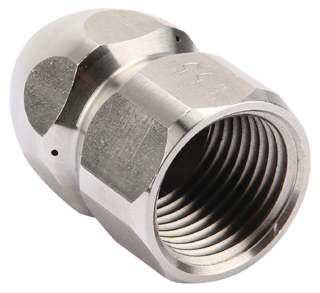 Pipe cleaning nozzle with front bore