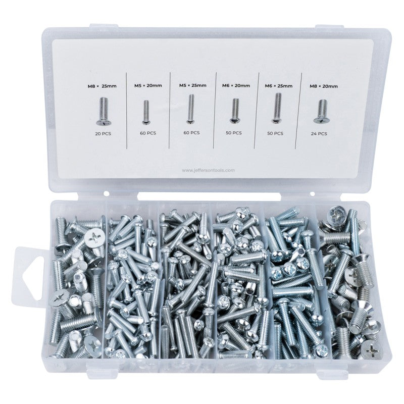 Jefferson 264pc Countersunk And Panhead Pozi Machine Screw Assortment