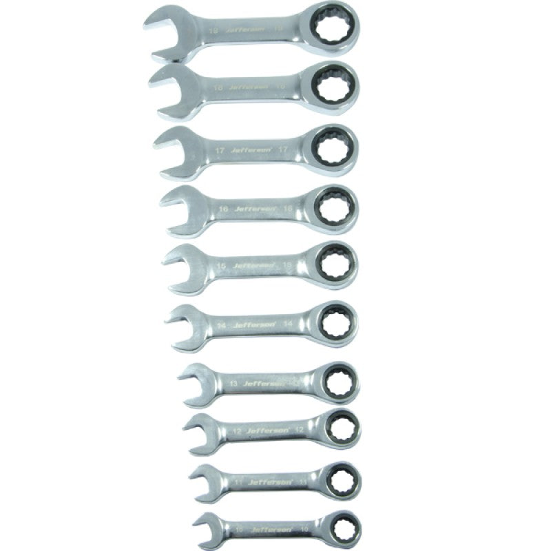 Jefferson 10 Piece Stubby Ratchet Spanner Set