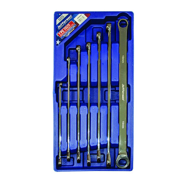Jefferson Extra Long 7 Piece Double Ring Fixed/Ratchet End Spanner Set
