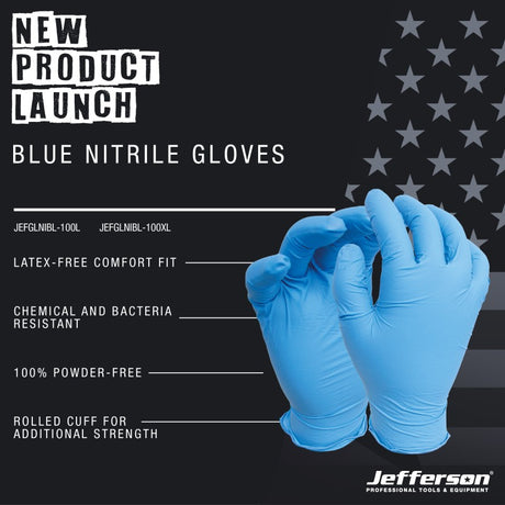 Jefferson Blue Nitrile Gloves Large (Box of 100)